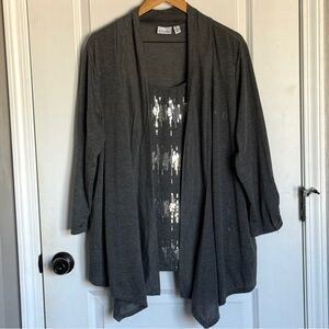 Kim Rogers Gray Women's Sweater with Sequin Camisole Size 2X
